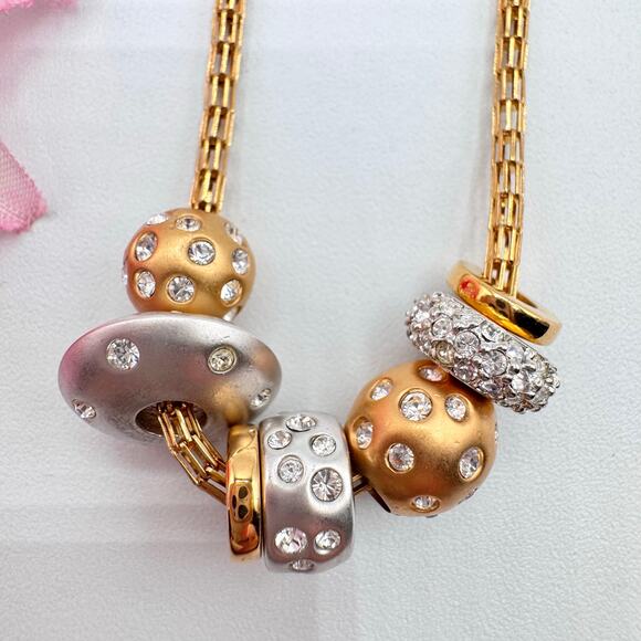 Swarovski Te Kauri Yellow Gold/Rhodium-Plated Crystal Pave Slider Bead Necklace - Picture 2 of 14